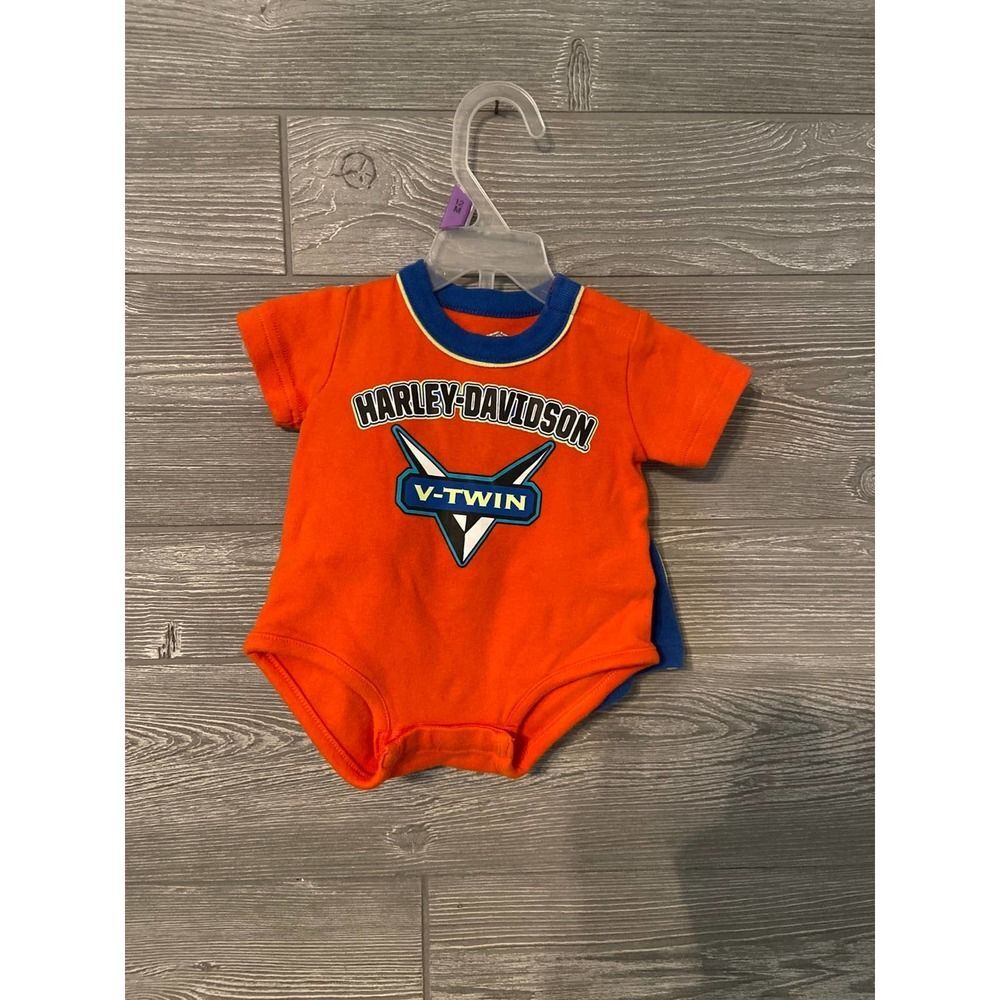 Harley-Davidson Baby Boys Girls Orange V-Twin Bodysuit and Blue Shorts Set 0/3 M